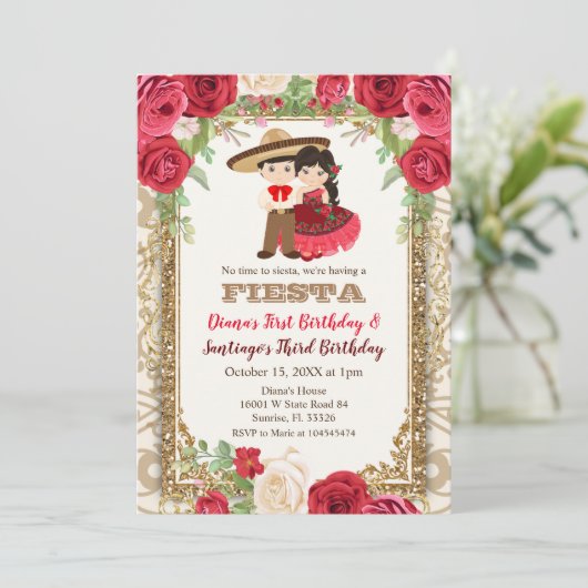 メキシコのバラジョート誕生日少年&ガール 招待状 (スタンド正面)