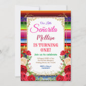 メキシコのバラ花と金ゴールドグリッター誕生日 招待状 (正面)