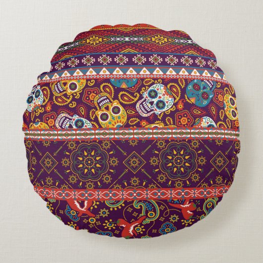 メキシコのパッチワーク伝統的:ヴィンテージデザイン。 ラウンドクッション (正面)