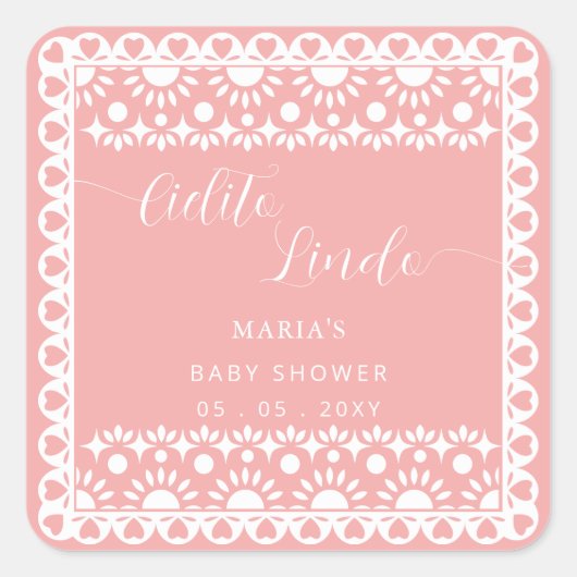 メキシコのパペルピカドシエリートリンド赤ちゃんシャワー スクエアシール (正面)