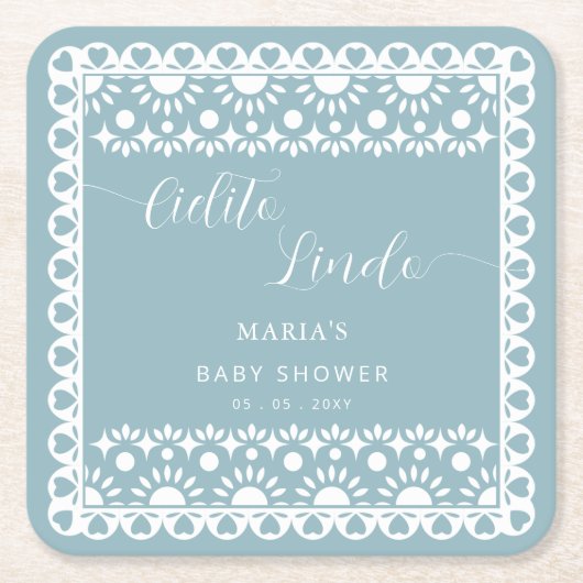 メキシコのパペルピカドシエリートリンド赤ちゃんシャワー スクエアペーパーコースター (正面)