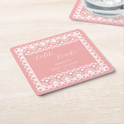 メキシコのパペルピカドシエリートリンド赤ちゃんシャワー スクエアペーパーコースター (アングル)