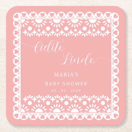 メキシコのパペルピカドシエリートリンド赤ちゃんシャワー スクエアペーパーコースター (正面)