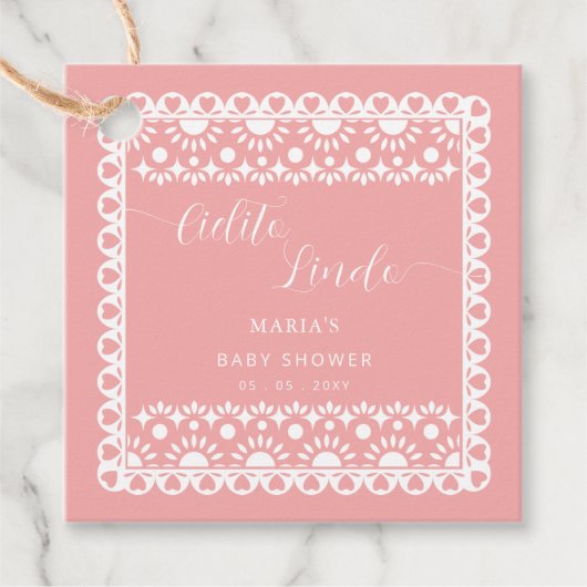 メキシコのパペルピカドシエリートリンド赤ちゃんシャワー フェイバータグ (正面)