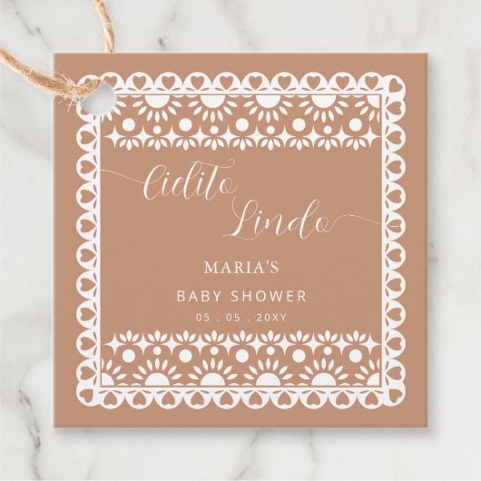 メキシコのパペルピカドシエリートリンド赤ちゃんシャワー フェイバータグ (正面)