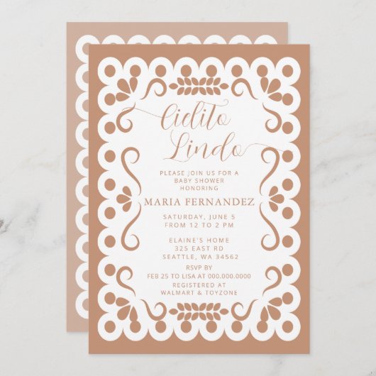 メキシコのパペルピカドシエリートリンド赤ちゃんシャワー 招待状 (正面/裏面)