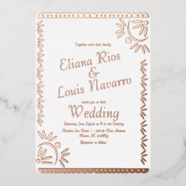 メキシコのパペル結婚ピカド金ゴールドの押し箔Inv 箔招待状