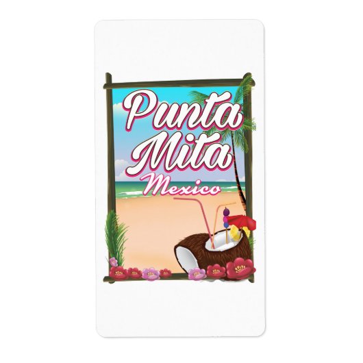 メキシコのパンタ・ミタビーチ旅行ポスター ラベル (正面)