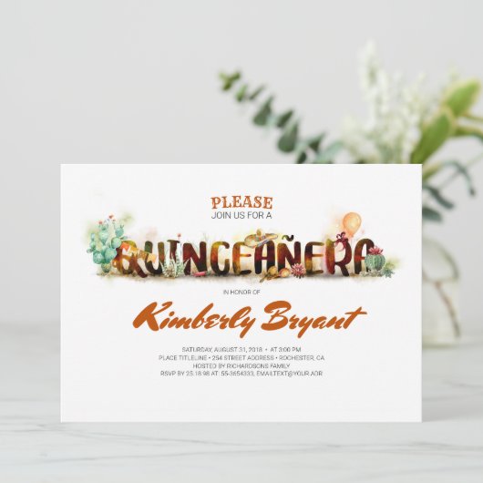 メキシコのパーティーフィエスタ – キンセアニラ15歳の誕生日 招待状 (スタンド正面)
