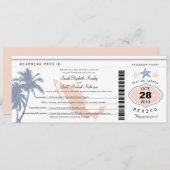 メキシコのパームツリーヒトデの搭乗券結婚の入り 招待状 (正面/裏面)