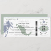 メキシコのパームツリーヒトデの搭乗券結婚の入り 招待状 (正面/裏面)
