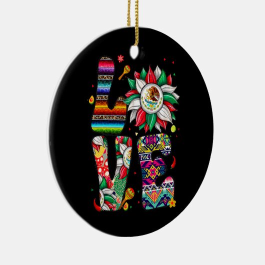 メキシコのヒマワリとメキシコ国旗の愛 セラミックオーナメント (右)