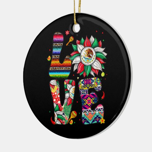 メキシコのヒマワリとメキシコ国旗の愛 セラミックオーナメント (左)