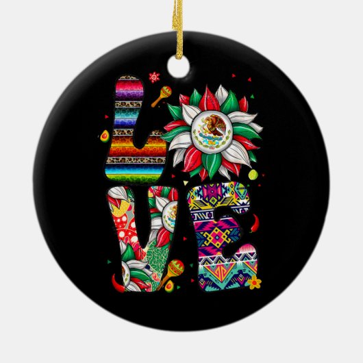 メキシコのヒマワリとメキシコ国旗の愛 セラミックオーナメント (裏面)