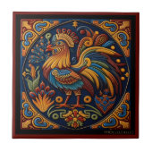 メキシコのヒューコールアートスタイルのルースターセラミックタイル タイル (正面)