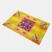 メキシコのヒューコール黄金と紫のアートパターントリンク ドアマット (アングル)