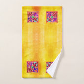 メキシコのヒューコール黄金と紫のアートパターン バスタオルセット (ハンドタオル)