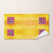 メキシコのヒューコール黄金と紫のアートパターン バスタオルセット (ハンドタオル)