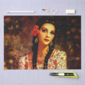 メキシコのビンテージ・ピンアップガール(長い三つ編みをした美女) 薄葉紙 (クラフト)