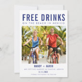 メキシコのビーチでの無料ドリンク デスティネーションウェディング セーブザデート (正面)