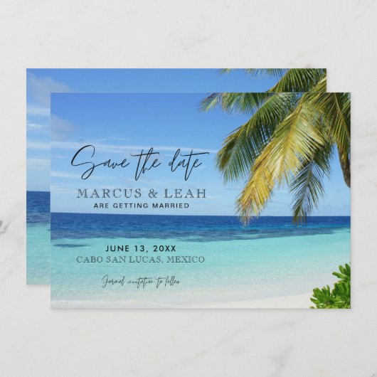 メキシコのビーチ先結婚式が日付を救う セーブザデート (正面/裏面)