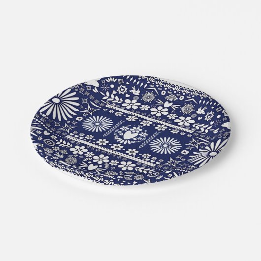 メキシコのピカドブルーホワイト紙結婚ズの結婚 ペーパープレート (アングル)