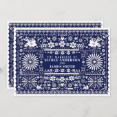 メキシコのピカドブルーホワイト紙結婚ズの結婚 招待状 (正面/裏面)