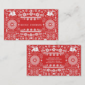 メキシコのピカド レッド ホワイト カット ペーパー パペル 名刺 (正面/裏面)