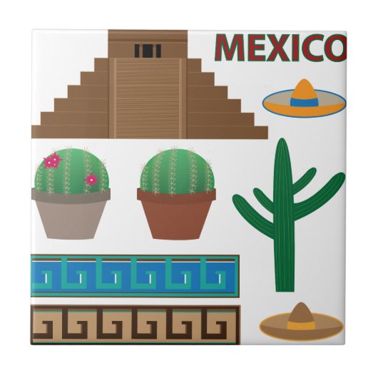 メキシコのピラミッド タイル (正面)
