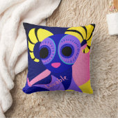 メキシコのピンクとブルーのフォークアート クッション (ブランケット)