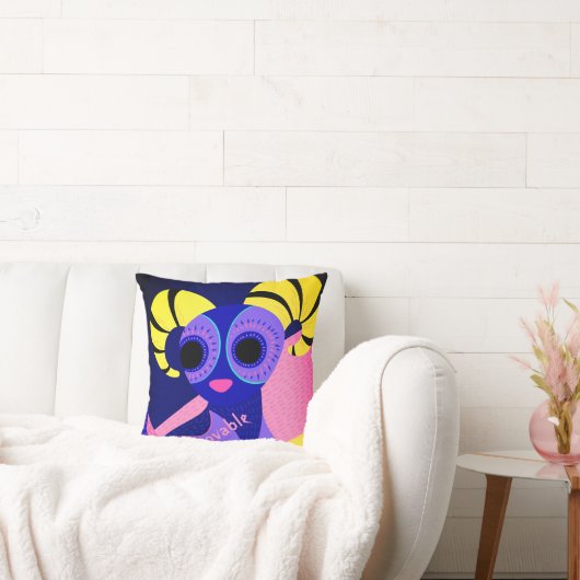 メキシコのピンクとブルーのフォークアート クッション (ソファ)