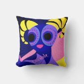 メキシコのピンクとブルーのフォークアート クッション (正面)