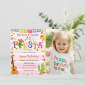 メキシコのピンクのフィエスタ誕生日招待状と写真 招待状 (スタンド正面)