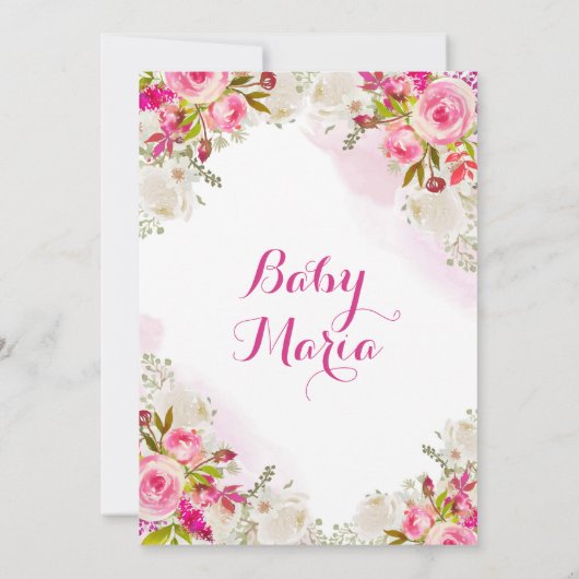 メキシコのピンクの蝶々（ちょう）フィエスタ花のベビーシャワー 招待状 (裏面)