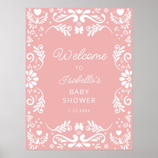メキシコのピンク色の赤ちゃんシャワーへようこそ ポスター (正面)