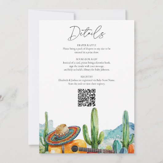 メキシコのフィエスタの水の色すべて1つの赤ちゃんシャワー 招待状 (裏面)