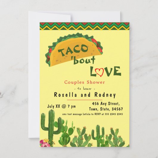 メキシコのフィエスタ💃カップルのシャワータコBout Love 招待状 (正面)