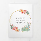 メキシコのフィエスタサボテン花コラージウェディング 三つ折り招待状 (カバー)