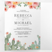 メキシコのフィエスタサボテン花コラージウェディング 三つ折り招待状 (内部最初)