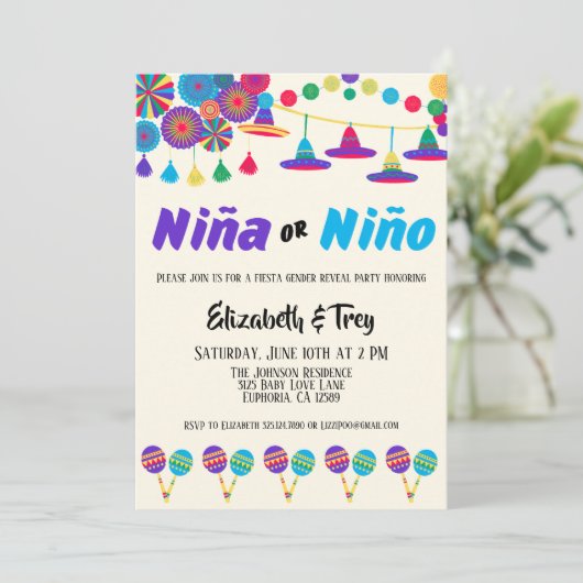 メキシコのフィエスタジェンダーがニーニャまたはニーニョを明らかにする 招待状 (スタンド正面)