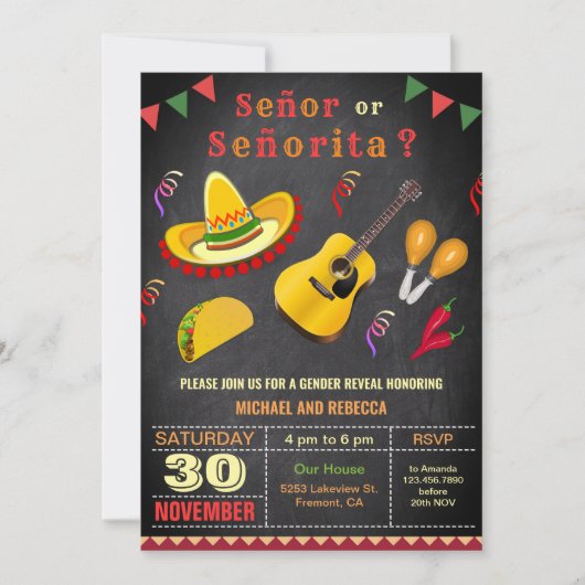 メキシコのフィエスタセノールまたはセノリタジェンダーの暴露 招待状 (正面)