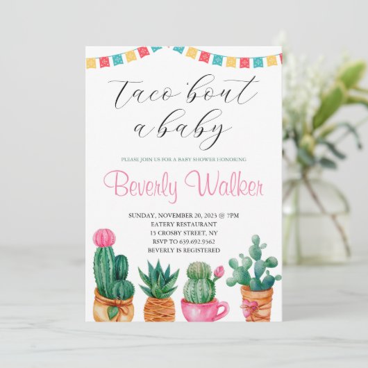 メキシコのフィエスタタコがベビーカップルのシャワーを浴びる 招待状 (スタンド正面)