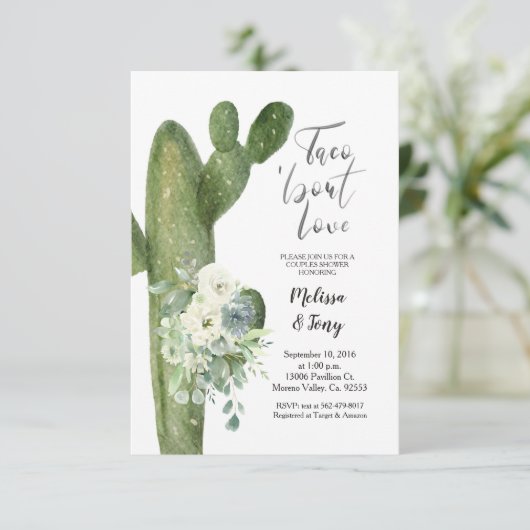 メキシコのフィエスタタコでラブカップルのシャワー 招待状 (スタンド正面)