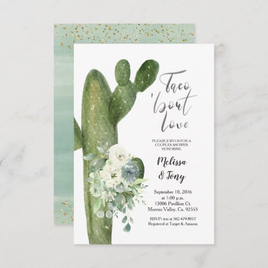 メキシコのフィエスタタコでラブカップルのシャワー 招待状 (正面/裏面)
