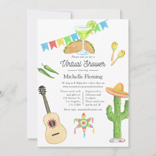 メキシコのフィエスタタコのバーチャルブライダルシャワー 招待状 (正面)