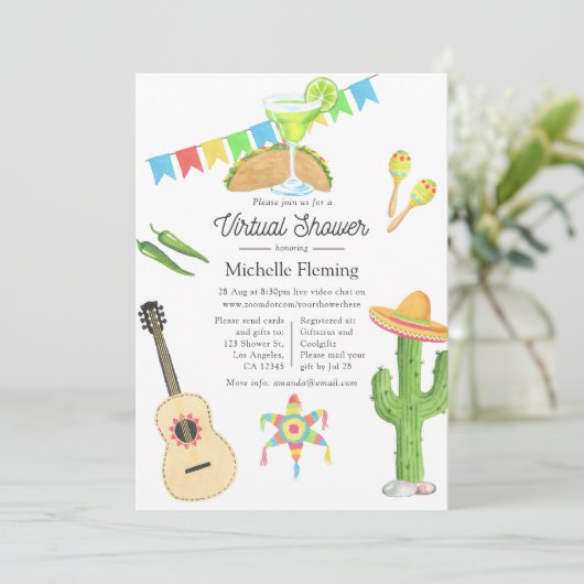 メキシコのフィエスタタコのバーチャルブライダルシャワー 招待状 (スタンド正面)