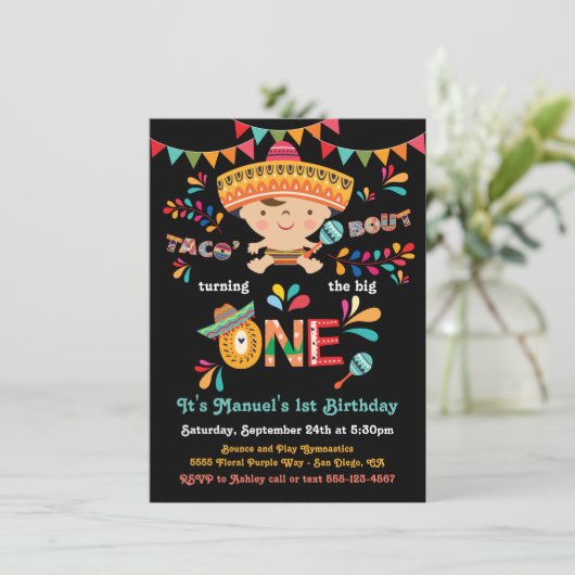 メキシコのフィエスタタコの誕生日1回 招待状 (スタンド正面)