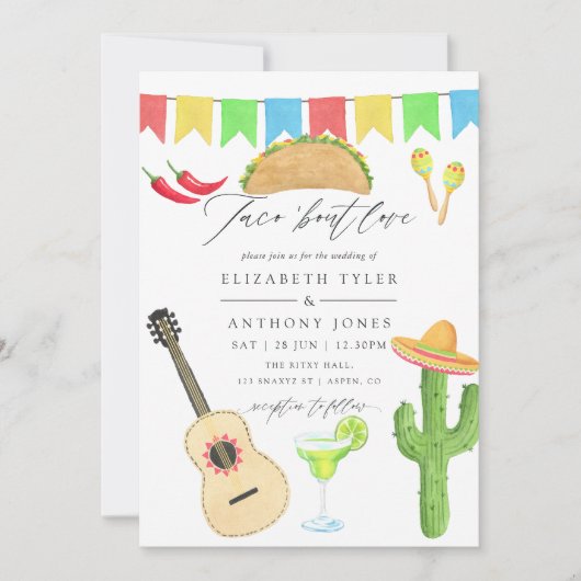 メキシコのフィエスタタコをテーマ結婚にした 招待状 (正面)