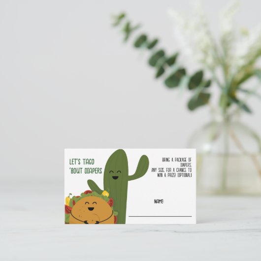 メキシコのフィエスタタコカップルおむつラッフル エンクロージャーカード (スタンド正面)