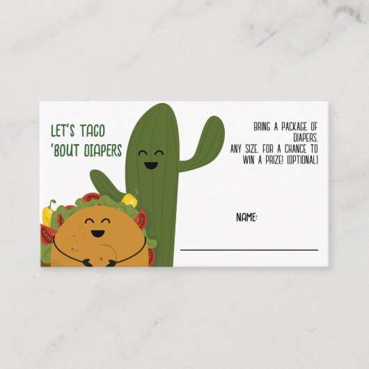 メキシコのフィエスタタコカップルおむつラッフル エンクロージャーカード (正面)